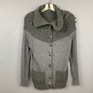 Anthro Sleeping On Snow Cardigan Sweater Gray Chunky Knit Collared Size Small